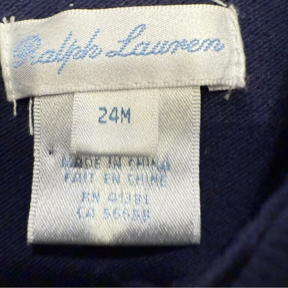 Ralph Lauren Toddler Girls Dress Navy Blue Ribbon & Horse & Bit Accent Sz 24 Mo